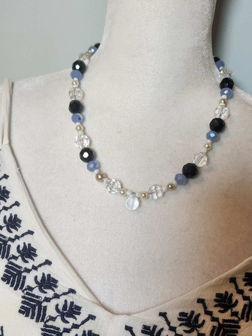 Beaded Multi-Color Bracelet And Necklace with Clear Crystal and Pearl Accents - Picture 3 of 5